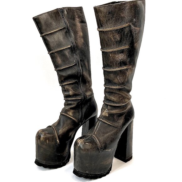 LUCHINY MEDIEVALIST PLATFORM KNEE HIGH LUG WARRIOR BOOTS - SUPER SUPER RARE - Picture 5 of 16
